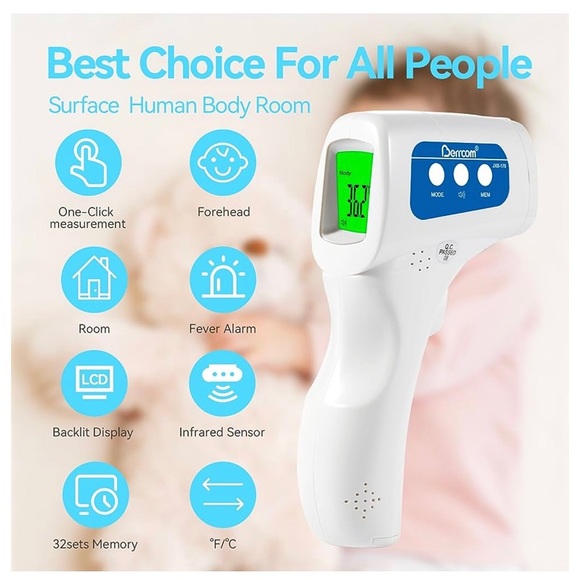 NWT non-contact infrared thermometer, in box, model JXB-178, LCD screen - Picture 13 of 15